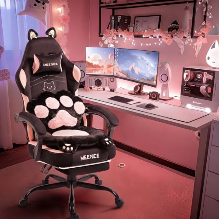 Gaming Chair Cushion - Pink gaming chair with cat ears