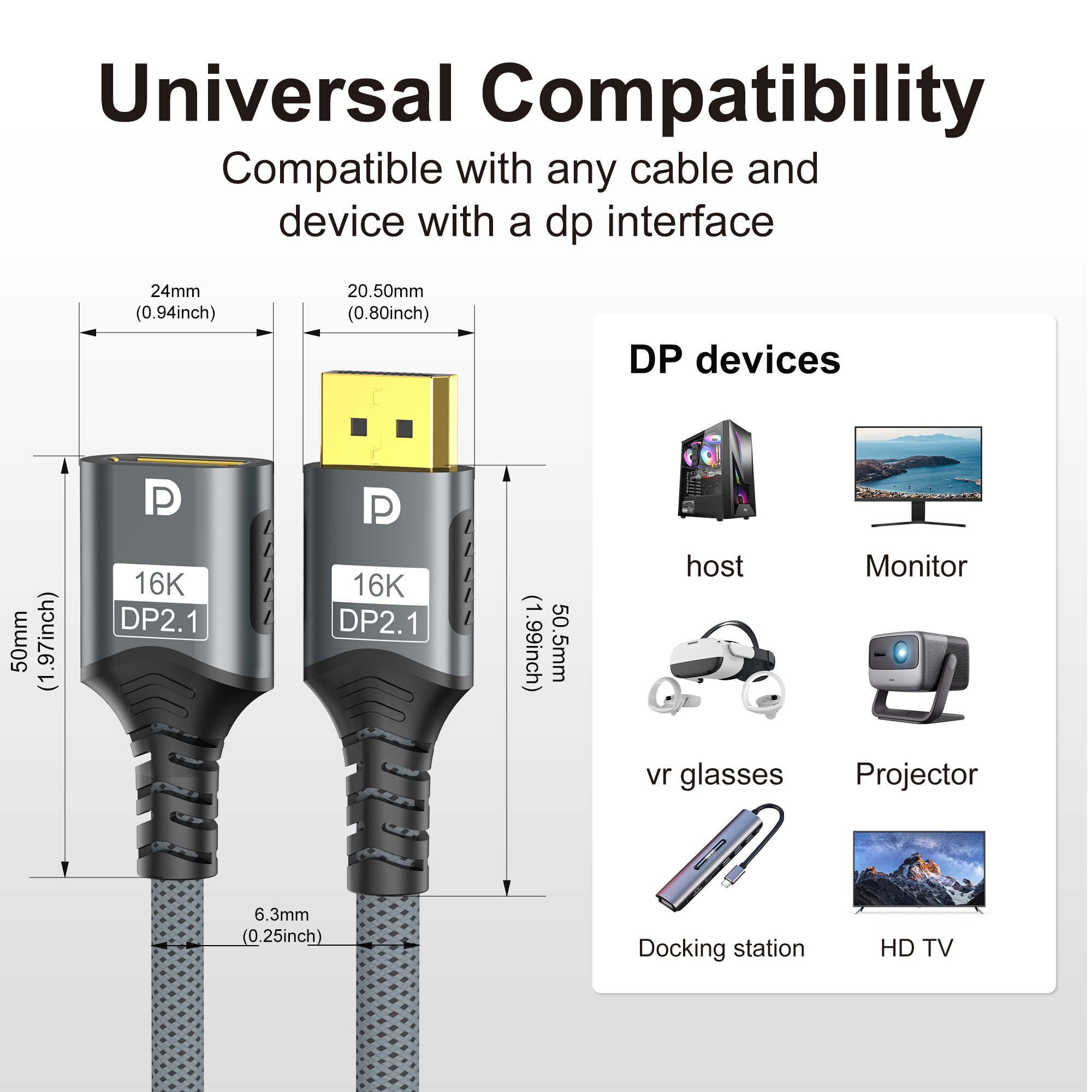 16K DP 2.1 Extension Cable 80G - Hdmi Cable 2.1 recension och pris